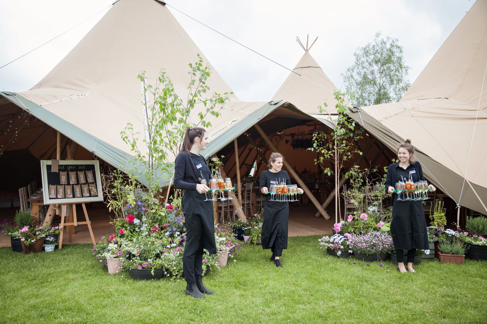 Home Gurrown caterers in front of a Holmsted Events Tipi at Greenhill Farm